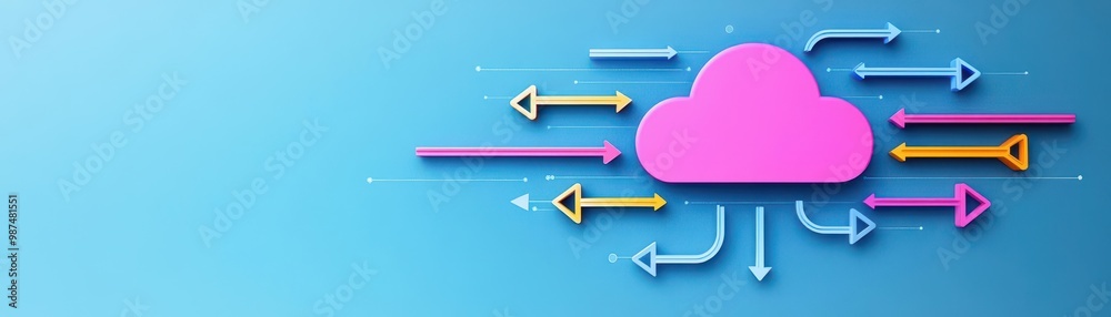 Poster Data cloud with connecting arrows, efficient networking, flat design illustration