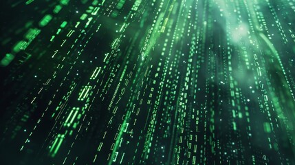 Captivating abstract digital background with green binary code on dark backdrop for futuristic vibe