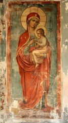 Obraz premium Art Painting of Mary, Mother of Jesus, Abstract Image, Texture, Pattern Background, Wallpaper, Cover and Screen for Smartphone, PC, Laptop, 9:16 and 16:9 Format