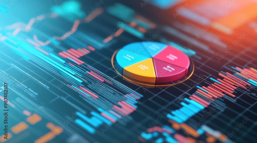 Poster financial dashboard, realtime data insights and optimization, 3d illustration