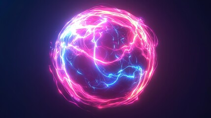 A glowing orb with pink and blue energy swirling inside on a dark background.