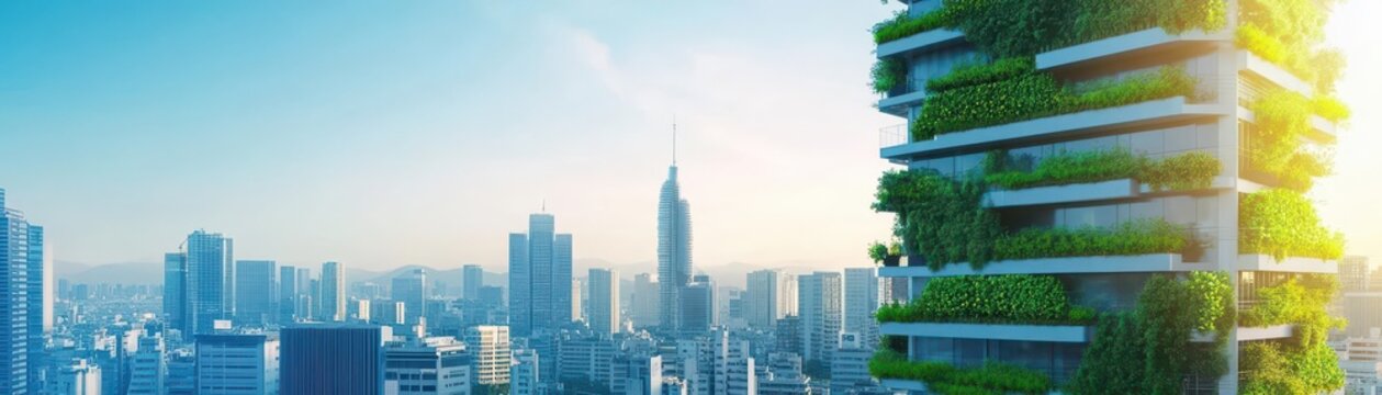 Solarpowered skyscrapers, vertical gardens, clean energy technology, futuristic green city