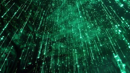 Enchanting abstract digital background with green binary code flowing on dark futuristic canvas
