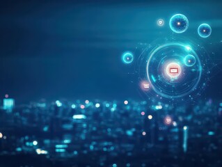 Obraz premium A giant magnet attracting glowing orbs representing leads, pulling them in from social media, websites, and emails, floating above a cityscape