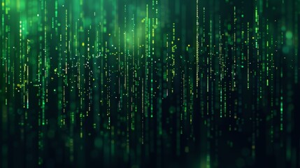 Captivating abstract design of cascading green binary code on dark canvas for tech inspired artwork