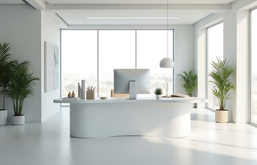 Sleek Modern Office with Minimalist Design and Serene Atmosphere