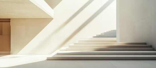 Obraz premium Modern Minimalist Interior with Sunlit Staircase and Clean Architectural Lines