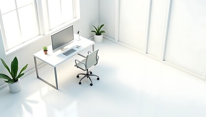 Sleek Modern Office with Minimalist Design and Serene Atmosphere