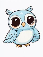 Fototapeta premium A cartoon owl is perched on a branch. The owl has a cute and friendly expression.