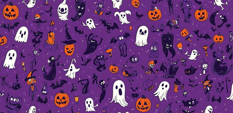 Helloween cartoon style characters seamless pattern