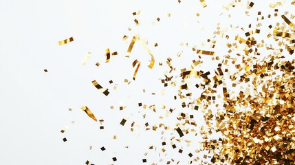 Gold confetti falling against a white background.