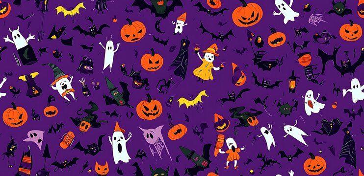 Helloween cartoon style characters seamless pattern