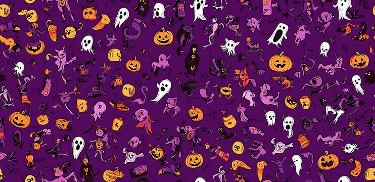 Helloween cartoon style characters seamless pattern
