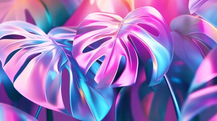 Tropical leaves in bright colors on a colorful background.