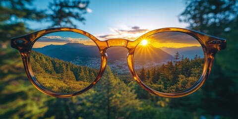 Focused perspective through a pair of eyeglasses. Clear vision through glasses