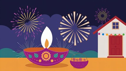 Vibrant Vector Illustration of Diwali Celebration with Festive Elements