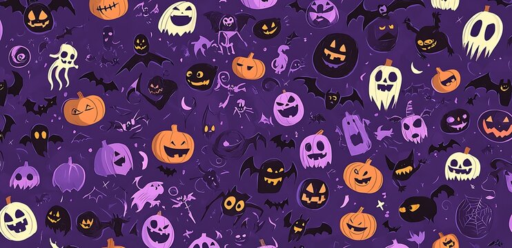 Helloween cartoon style characters seamless pattern