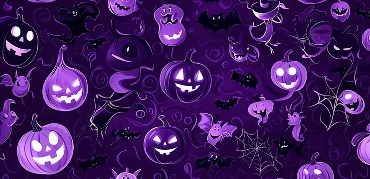 Helloween cartoon style characters seamless pattern