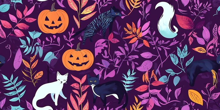 Helloween cartoon style characters seamless pattern