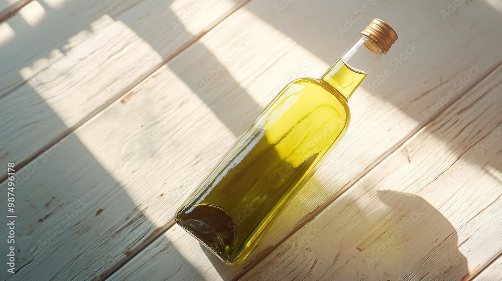 Canvas Prints   A wine bottle atop a wooden table, alongside a hand shadow