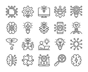 Fototapeta premium Innovation icons. Artificial intelligence line icons set. Editable Stroke.