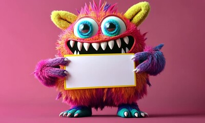 Cute Monster Holding a Blank Sign