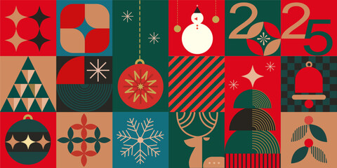 vector geometric christmas 2025 concept, flat pattern element design, pattern fashionable simple modern minimal design, background