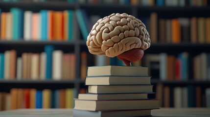 Brain Concept on Books Representing Education and Knowledge