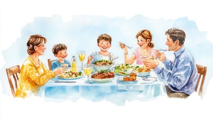 Family Gathering in Watercolor Illustration