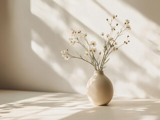 Soft Light Still Life with Daisies in a Ceramic Vase, Pastel Colors, Tranquil Home Decor with Copy Space