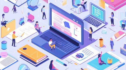 Obraz premium An online school interface, with students navigating through different subjects, participating in live classes, and accessing homework assignments through the platform