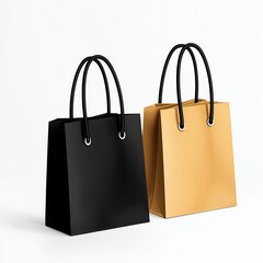 Black and yellow shopping bags with handles, white isolate background