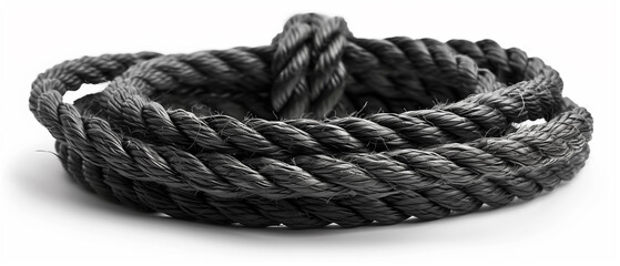A black rope with knot, isolated on a white background