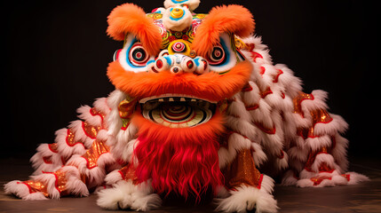 Traditional Chinese lion dance performance