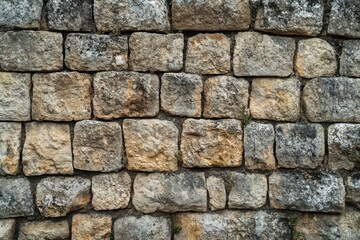 Fototapeta premium Close-up of a weathered stone wall with irregular blocks