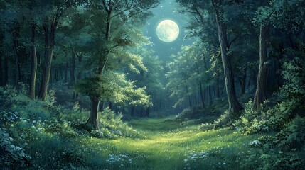 Enchanted Forest Glade at Moonlight - A Peaceful Haven of Tranquility and Serenity