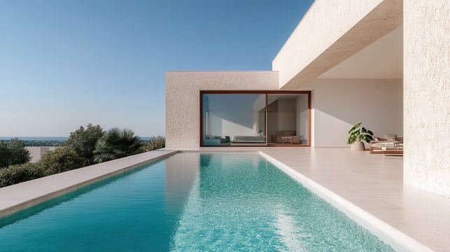 A modern seaside abode showcasing an infinity pool and terrace with stunning ocean views, representing a luxury lifestyle by the water and contemporary architectural design.