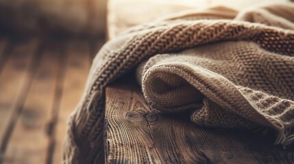 Fototapeta premium A blanket covers the wooden floor, with another blanket on top