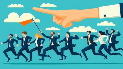 Obraz premium Business Success Achieve Goal A team of business professionals energetically running towards a goal
