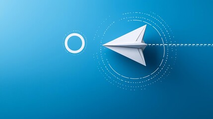 Business Success Achieve Goal  A minimalist image showing a white paper airplane aligned with a target icon