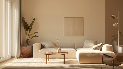 modern and minimalist living room. beige living room. living room with sofa