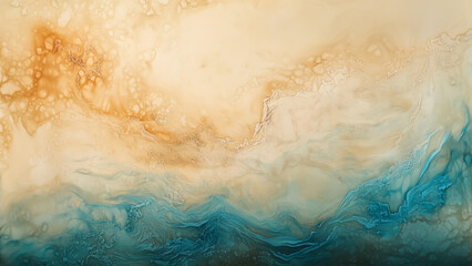 Obraz premium Earthy Elegance: Encaustic Abstraction in Beige, Brown, and Turquoise