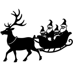 santa claus with reindeer silhouette vector illustration black animal 