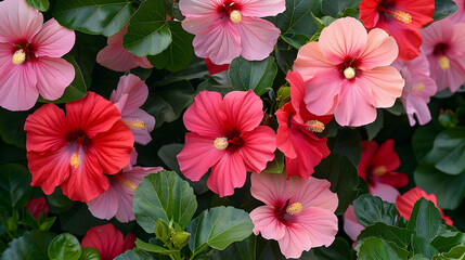 Obraz premium Vibrant Pink and Red Hibiscus Flowers in Bloom