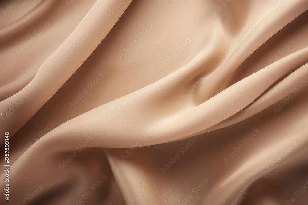 Wall mural processed collage of smooth wavy beige light brown satin silk cloth fabric texture. background