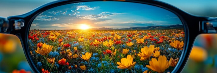 Focused perspective through a pair of eyeglasses. Clear vision through glasses