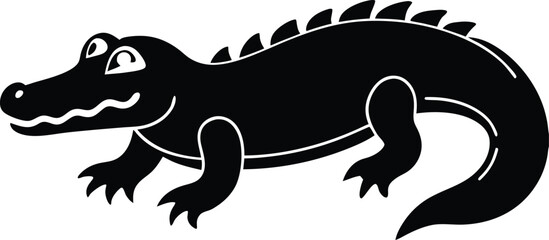 Crocodile icon vector, isolated on a white background. A black-filled symbol representing a stylized crocodile logo. Ideal for branding.