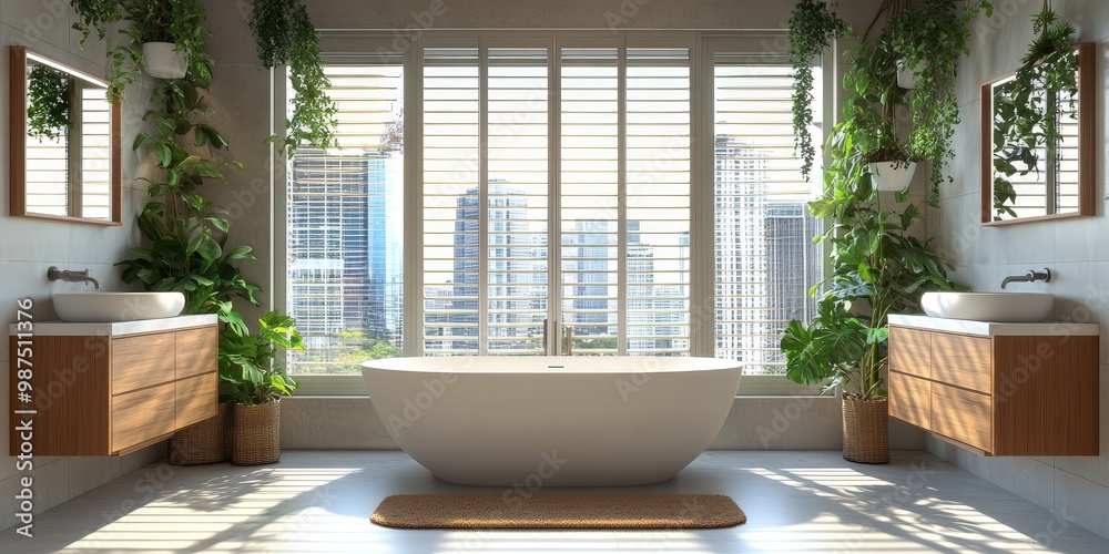 Canvas Prints Bright and Spacious Bathroom with Large Windows