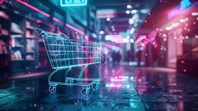 Ai integration in retail  modern shopping solutions with a bold cart icon in tech background