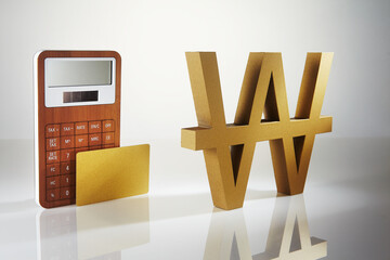 Calculator and won on a white background.
